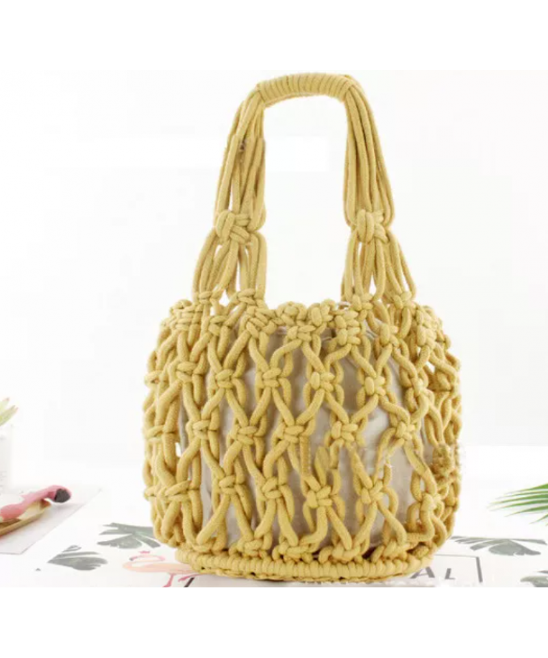 Factory small fashion summer beach bucket bags women cotton mesh